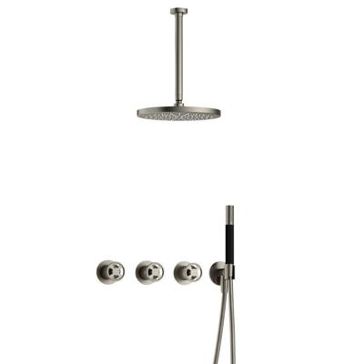 Hotbath Cobber IBSW70 Regendoucheset inbouw - 30cm plafondarm - 30cm ronde hoofddouche - staafhanddouche - Geborsteld nikkel IBSW70GN35