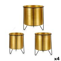 Plantenbakkenset Gift Decor Zwart Gouden Metaal 21,5 x 22,5 x 21,5 cm (4 Stuks) - thumbnail