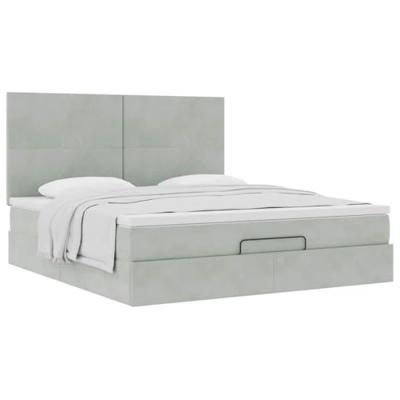 Ottoman bed met matrassen 160x200cm fluweel lichtgrijs