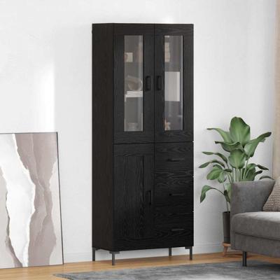 Hoge kast met lade 2 pcs Zwart Eiken Bewerkt hout