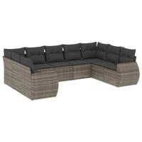 9-delige Loungeset met kussens poly rattan grijs - thumbnail