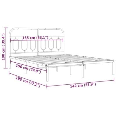 Bedframe met hoofdbord metaal zwart 135x190 cm