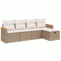 5-delige Loungeset met kussens poly rattan beige - thumbnail