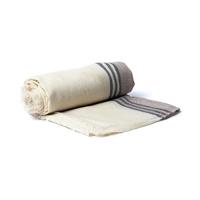 Crème Gestreepte Wollen Meditatie Omslagdoek uit Nepal - thumbnail