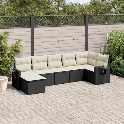 8-delige Loungeset met kussens poly rattan zwart