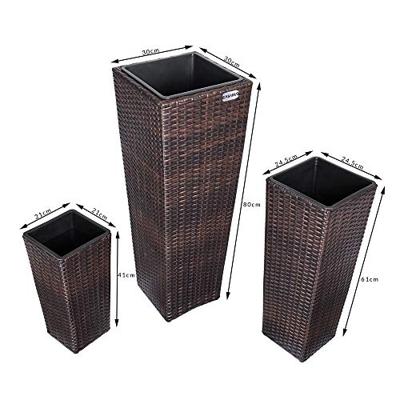 Bloempotten polyrotan set van 3 stuks in bruin Bloempotten polyrotan set van 3 stuks in bruin