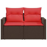 Tuinbank 2-zits met kussens poly rattan bruin - thumbnail