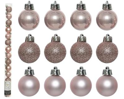 Decoris kerstballen set plastic 14st Poederroze 3cm - thumbnail