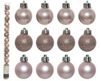 Decoris kerstballen set plastic 14st Poederroze 3cm - thumbnail