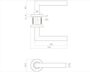 Intersteel Gatdeel links deurkruk Jura hoek 90° op rozet EN1906/4 - RVS