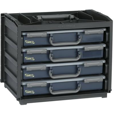 raaco HandyBox 55x4 Draagframe voor assortimentsdoos (l x b x h) 376 x 265 x 310 mm Aantal vakken: 4 Variabele onderverdeling Piece Inhoud 1 stuk(s)
