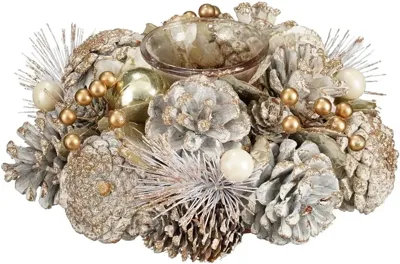 Mica Decorations theelichthouder dennenappel hanley 19x9cm wit