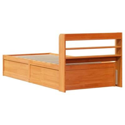 Bedframe met hoofdbord massief grenenhout wasbruin 75x190 cm