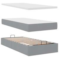 Ottoman bed met matrassen en LED's 160x200cm stof lichtgrijs - thumbnail