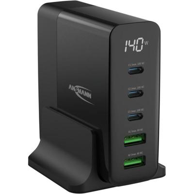 Ansmann Desktop Ladegerät mit Display DC5140PD 140W USB-oplader 140 W 2x USB-A, 3x USB-C USB PD Zwart Binnen
