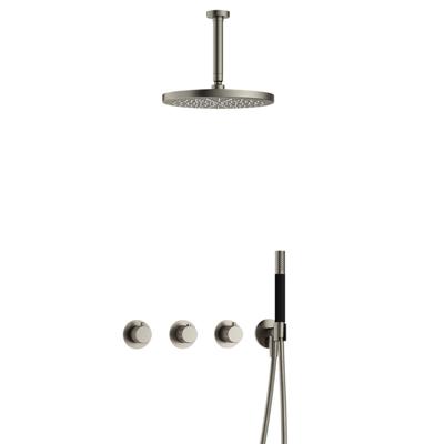 Hotbath Cobber X - CX7067 - Inbouw Regendoucheset - Geborsteld Nikkel - 2 Stopkranen - Thermostatisch - Plafondbuis 15 cm - Hoofddouche 300 mm - Staafhanddouche - met M106 - Waterbesparend