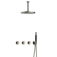 Hotbath Cobber X - CX7067 - Inbouw Regendoucheset - Geborsteld Nikkel - 2 Stopkranen - Thermostatisch - Plafondbuis 15 cm - Hoofddouche 300 mm - Staafhanddouche - met M106 - Waterbesparend - thumbnail
