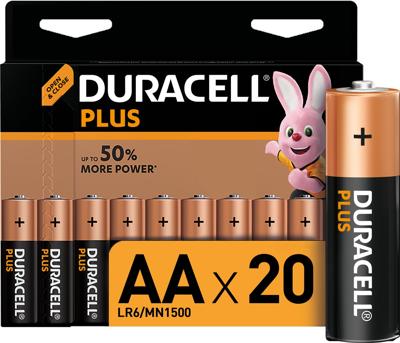 Duracell Plus AA-batterijen (20 stuks) - 1,5V-alkaline batterijen - Gaan tot 100% langer mee - Betrouwbaar voor dagelijks gebruikte apparaten - 0% plastic verpakking - 10 jaar te bewaren - LR6 MN1500