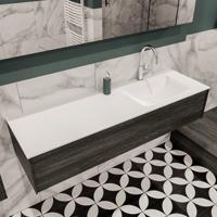 Mondiaz Lush Cloud badmeubel eiken Dark brown 150 cm 1 lade solid surface enkele spoelbak rechts 1 kraangat - thumbnail