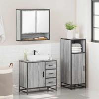 3-delige Badkamermeubelset bewerkt hout grijs sonoma eikenkleur - thumbnail