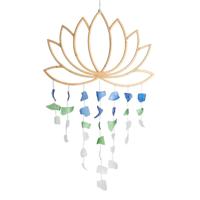 Bamboe Muurhanger Lotusbloem - Blauw, Groen & Wit (ca. 44 x 62 cm) - thumbnail