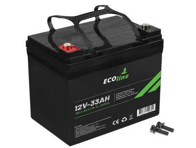 EcoLine - AGM 12V 33AH - 33000mAh VRLA Batterij - 195 x 130 x 175 - Deep Cycle Accu
