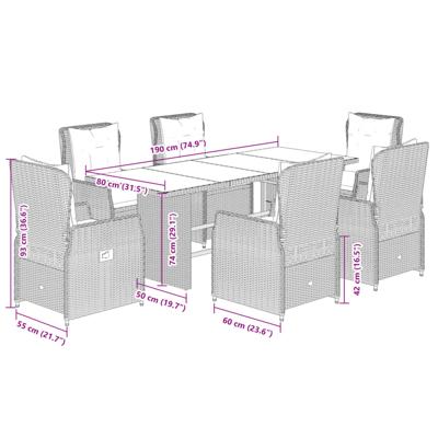 7-delige Tuinset met kussens poly rattan zwart - thumbnail