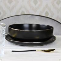 OTIX Soepborden Diepe Pasta Borden Set van 6 stuks 18cm Zwart met G... - thumbnail