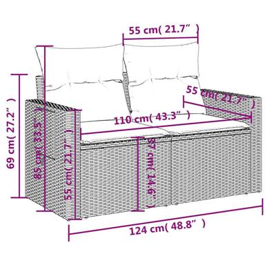 4-delige Loungeset met kussens poly rattan lichtgrijs