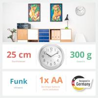 Mebus 52451 Wandklok Zendergestuurd 25 cm x 4 cm Zilver - thumbnail