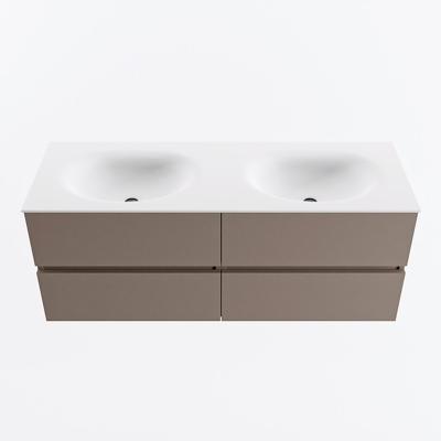 MONDIAZ VICA 130cm badmeubel onderkast Smoke 4 lades. Wastafel MOON dubbel 2 kraangaten, kleur Talc.