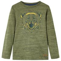 Kindershirt met lange mouwen berenprint 92 gemleerd kakikleurig - thumbnail