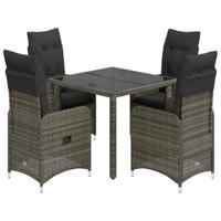 5-delige Bistroset met kussens poly rattan grijs - thumbnail