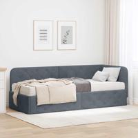 Hoekbedframe met matras Donkergrijs 80 x 200 cm Fluweel - thumbnail