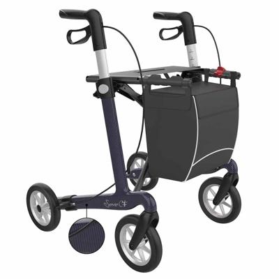 Server CF carbon ultralichtgewicht rollator | Gewicht: 5,4 kg | Kleur: Zwart/Paars | Soft banden | Large (standaard) 165 - 200 cm | Rehasense