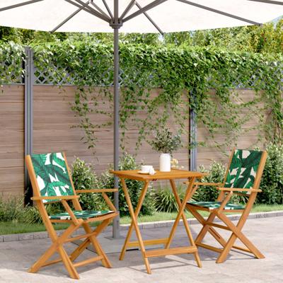 3-delige Bistroset bladpatroon stof en massief hout - thumbnail