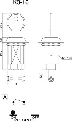 TRU COMPONENTS 1587792 TC-K3-16A2-06 Sleutelschakelaar 12 V/DC, 24 V/DC 10 A 1x uit/aan 1 x 90 ° 1 stuk(s)