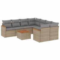 9-delige Loungeset met kussens poly rattan gemengd beige - thumbnail