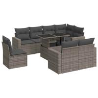 9-delige Loungeset met kussens poly rattan grijs - thumbnail