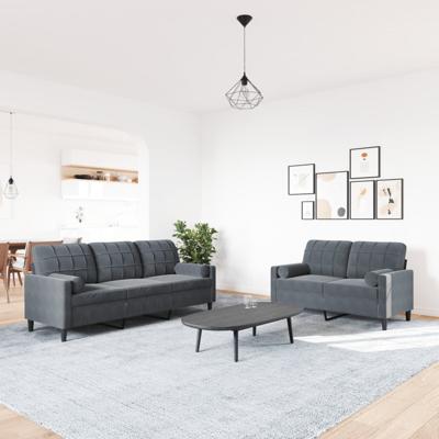 2-delige Loungeset met kussens fluweel donkergrijs - thumbnail