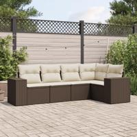 5-delige Loungeset met kussens poly rattan bruin - thumbnail