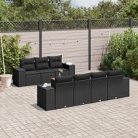8-delige Loungeset met kussens poly rattan zwart - thumbnail