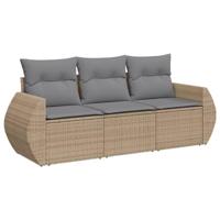 3-delige Loungeset met kussens poly rattan beige - thumbnail