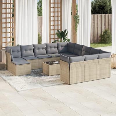 13-delige Loungeset met kussens poly rattan beige