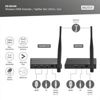 Digitus DS-55346 HDMI-extender 100 m 5 GHz 1920 x 1080 Pixel Geïntegreerde LED-weergave, Met loop-functie, Veilige draadloze overdracht - thumbnail