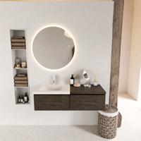 MONDIAZ BUKLA 120cm badmeubel met module 60 kleur Dark Brown met 2 lades. Wastafel CLOUD links 1 kraangat kleur Talc. - thumbnail