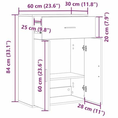 Dressoir met lade Zwart Eiken 60 x 30 x 84 cm Bewerkt hout