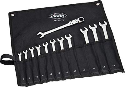 Vigor V6752/12 V6752/12 Ringratelsteeksleutel met scharnier Sleutelbreedte (metrisch) 8 - 19 mm