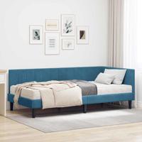 Hoekbedframe met matras Blauw 90 x 190 cm Fluweel - thumbnail