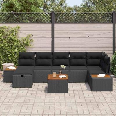 Tuinbankenset met kussen 8 pcs Zwart poly rattan